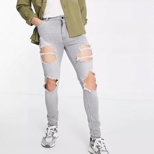 ASOS Jeans Spray On Power Stretch with Heavy Rips
